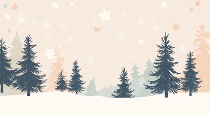 Obraz premium Minimalist Holiday Wallpaper with Trees and Stars