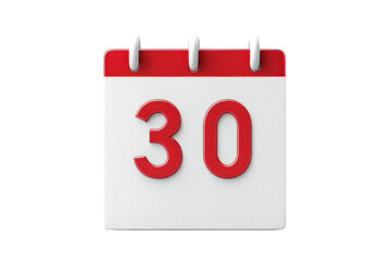 A digital image of a calendar icon displaying the number 30, with a red border and transparent background. symbolizing a date or event.