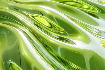 Abstract Green Liquid Wavy Surface with Shiny Reflection