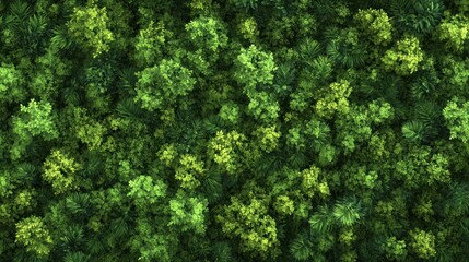 Fototapeta premium Aerial top view of green trees in forest. Drone view of dense green tree captures CO2. Green tree nature background for carbon neutrality and net zero emissions concept. Sustainable green environment