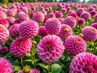 Aerial View of Pink Dahlia Field in Full Bloom