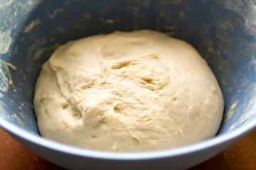 Raw yeast dough. Bread baking. Food concept