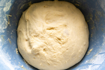 Raw yeast dough. Bread baking. Food concept