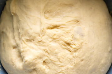 Raw yeast dough. Bread baking. Food concept