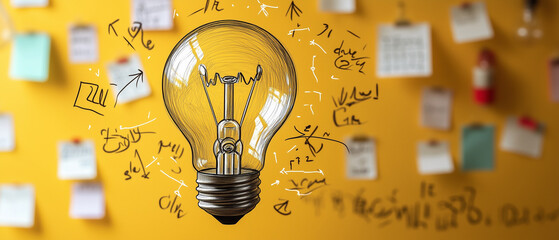 Lightbulb Idea Concept on Yellow Board.