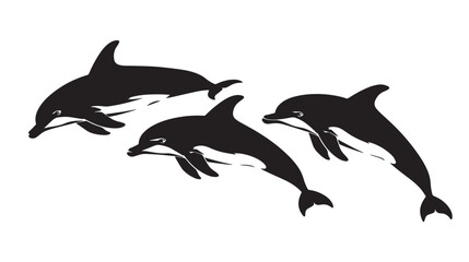 Fototapeta premium Dolphins silhouette isolated in White background