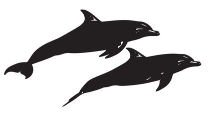 Fototapeta premium Dolphins silhouette isolated in White background