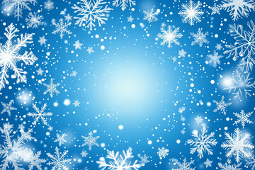 Winter Snowflake Background with Blue Frosty Theme, White Snowflakes, and Copy Space for Christmas and Holiday Designs