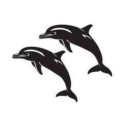 Fototapeta premium Dolphins silhouette isolated in White background