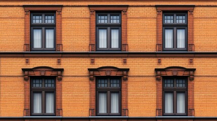 Fototapeta premium Decorative brick pattern on building exterior, spacious background for text.