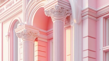 Fototapeta premium Decorative columns on grand building facade, architectural details with open copy space.