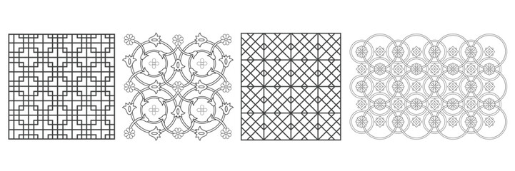 Isolated Chinese traditional pattern set. Ethnic geometric and floral design. Template for card, frames, textile