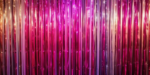 Multicolored pink foil curtain backdrop at tilted angle for photobooth background