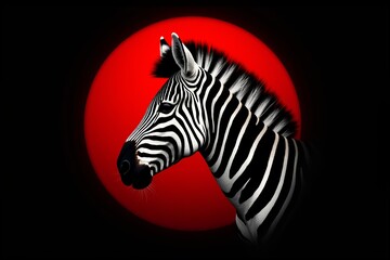 Fototapeta premium Image of a zebra against a red sun. Black background