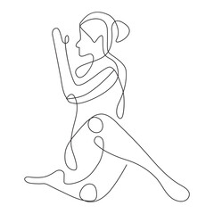 Woman Meditating Doing Yoga.continuous single line art vector style.