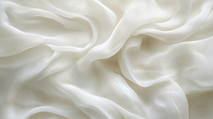Fototapeta premium Soft white silk like fabric with flowing texture and gentle waves, creating elegant and serene atmosphere. Perfect for backgrounds or textile designs
