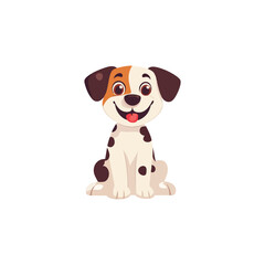 Adorable Cartoon Puppy with Brown Spots and Happy Expression on White Background