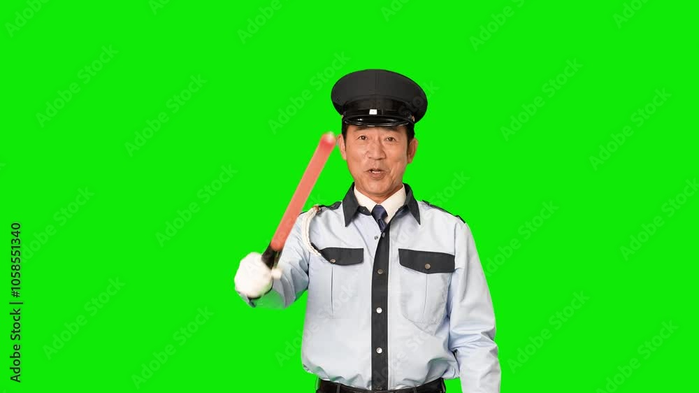 Aufkleber 交通整理する男性警備員　クロマキー合成用グリーンバック動画