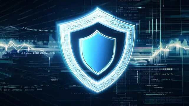 antivirus software shield with digital background 