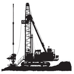 Drill rig silhouette isolated on white background
