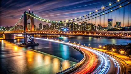 Obraz premium Capturing the ethereal dance of light trails across timeless bridges.