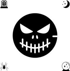Horror and scary halloween faces silhouette icon, Pumpkin, emoji and tattoo ghost smile spooky jack evil mouth eyes scary silhouette illustration 