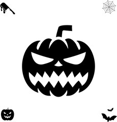 Horror and scary halloween faces silhouette icon, Pumpkin, emoji and tattoo ghost smile spooky jack evil mouth eyes scary silhouette illustration 