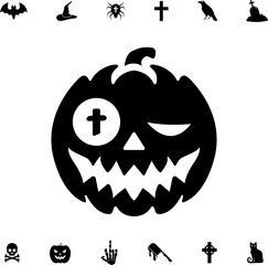 Horror and scary halloween faces silhouette icon, Pumpkin, emoji and tattoo ghost smile spooky jack evil mouth eyes scary silhouette illustration 