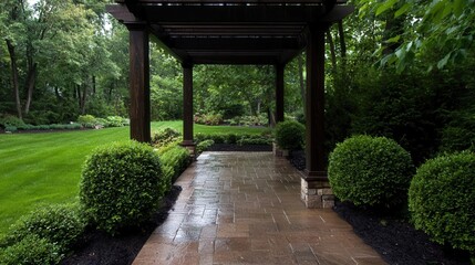 Obraz premium Pergola design enhancing backyard decor, [pergola + design + decor], ,