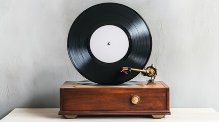 Vintage record player with a black vinyl record spinning, evoking nostalgia and classic music vibes in a stylish setting.