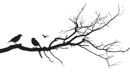 Dry tree branch silhouette with birds