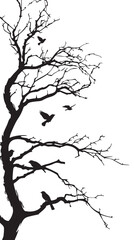 Obraz premium Dry tree branch silhouette with birds