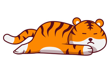 Cute Tiger Rest in Prone Pose Illustration