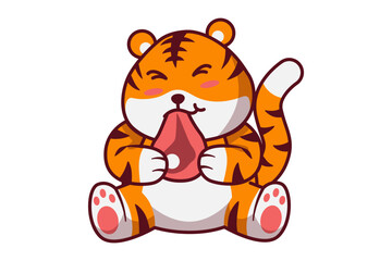 Cute Tiger Eating Meat Illustration