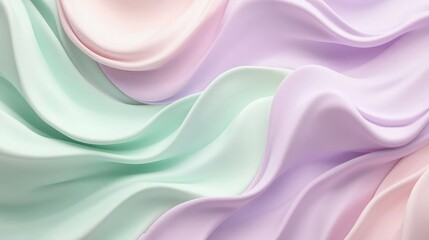 Obraz premium Soft pastel fabric waves in mint and lavender hues create an elegant abstract background suitable for cosmetic promotion.