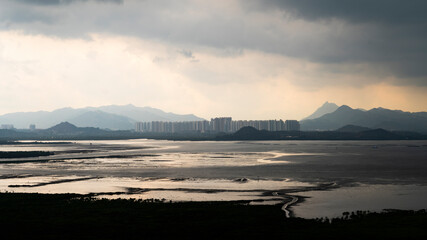 Seaside city reflections