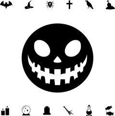 Fototapeta premium Horror and scary halloween faces silhouette icon, Pumpkin, emoji and tattoo ghost smile spooky jack evil mouth eyes scary silhouette illustration .