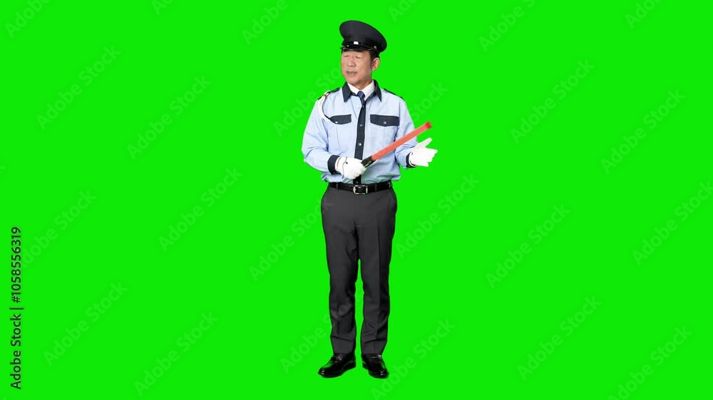 Aufkleber 交通整理する男性警備員　クロマキー合成用グリーンバック動画