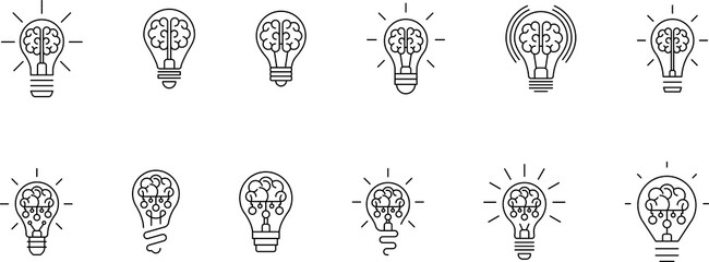 Light Bulb line icon isolated on white background. Idea sign, solution, thinking concept. Lighting Electric lamp, electricity, shine, shiny. Flat style for graphic design, logo, web site, UI.