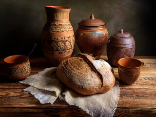 traditional bread and a jug