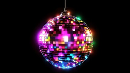 Obraz premium Colorful lights dance across a shiny disco ball, creating a lively atmosphere perfect for dancing and celebration at night