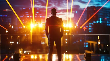 Fototapeta premium Inspiring tech entrepreneur at startup networking event ignites innovation and ambition