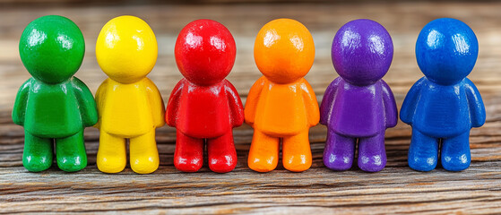 Colorful Wooden Figures in a Row.