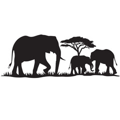 Fototapeta premium Elephant Silhouette Vector , black silhouettes isolated on white background