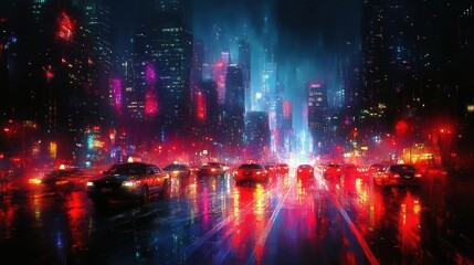 Obraz premium abstract cityscape at night with streaks of colorful highway lights, blending motion and stillness, creating a vibrant, energetic atmosphere filled with life and urban excitement