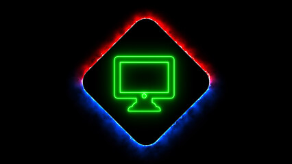 Modern Neon Monitor Icon. Glossy, Bright, and Vivid Cyber Icons for Business, Recycling, and Web Design on White Background – Sleek Computer Display with Shining, Colorful Silhouette Symbols