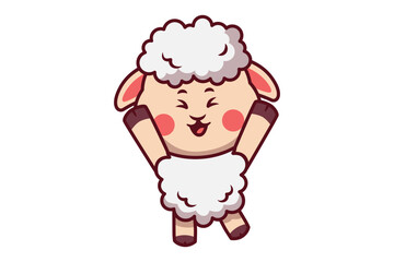 Cute Happy Sheep Raising Hands Illustration