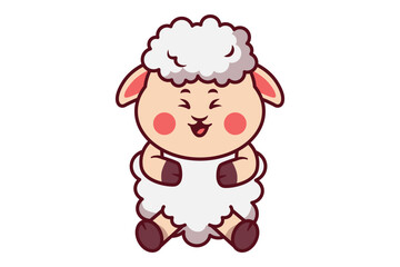 Cute Sheep Touching Belly Illustration