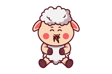 Cute Sheep Eating Grass Illustration