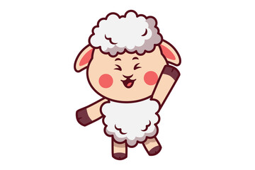 Cute Sheep Raise Hand Greeting Illustration